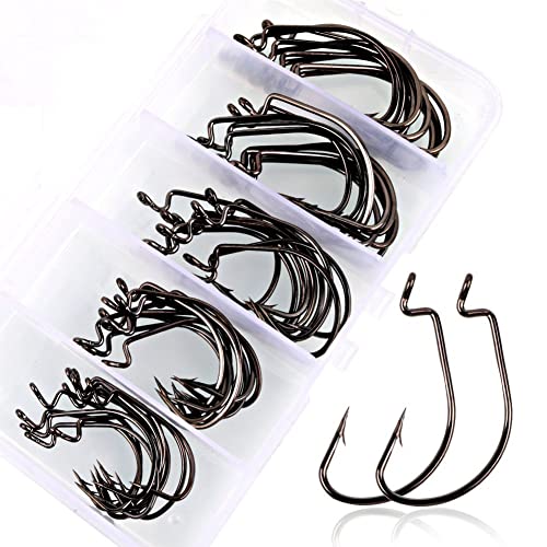 Weedless Fishing Hooks - High Carbon Steel Worm Hooks - 50PCS in Silver