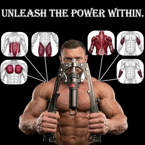 Hydraulic Arm and Chest Trainer with Ab Roller, Adjustable Resistance