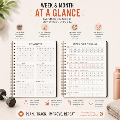 Workout Fitness Planner Journal - 5.6" x 8" Gym Progress Log - Black