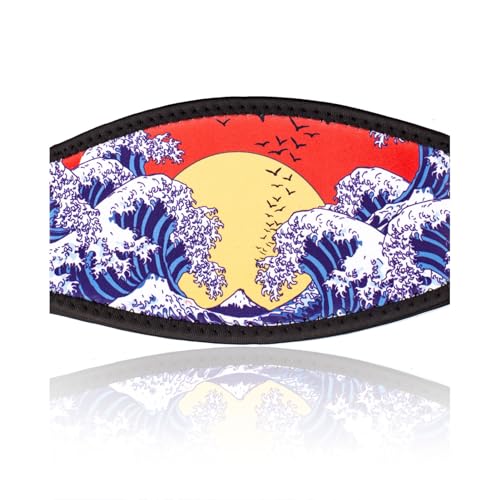 Neoprene Scuba Mask Strap Cover - Retro Dive Headband, Sun and Waves