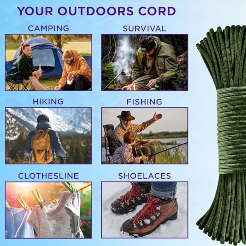 550 lb Reflective Paracord Rope - Black, 100 ft Glow Utility Cord