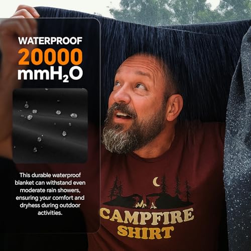 BEDELITE 55x80in Waterproof Camping Blanket – Large Fleece Stadium Outdoor Wearable, Black (Twin Pack 2)