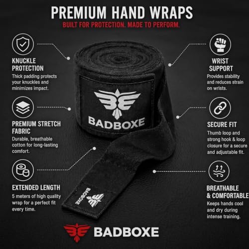 Boxing Hand Wraps 180" - Premium Cotton Blend - Black (1 Pair)