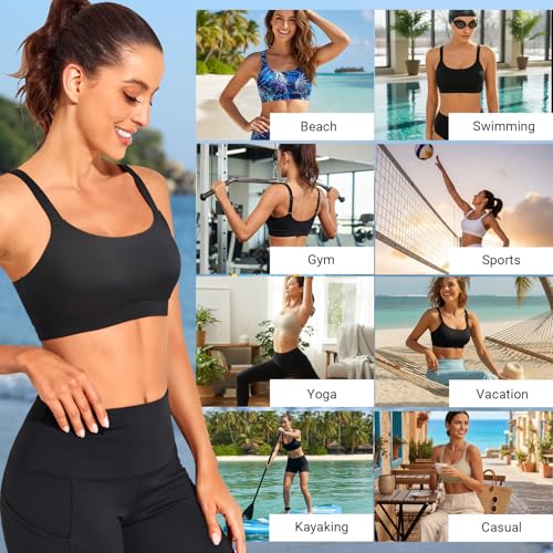 Tempt Me Women's Sports Bra Swim Crop Top - Large Black