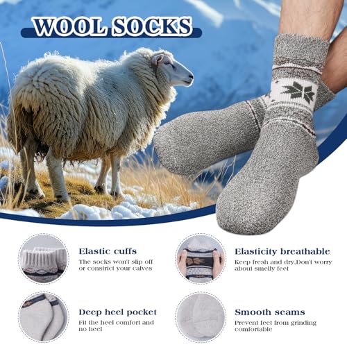 Merino Wool Hiking Socks - Thermal Warm Crew, 5 Pairs - Multicolor