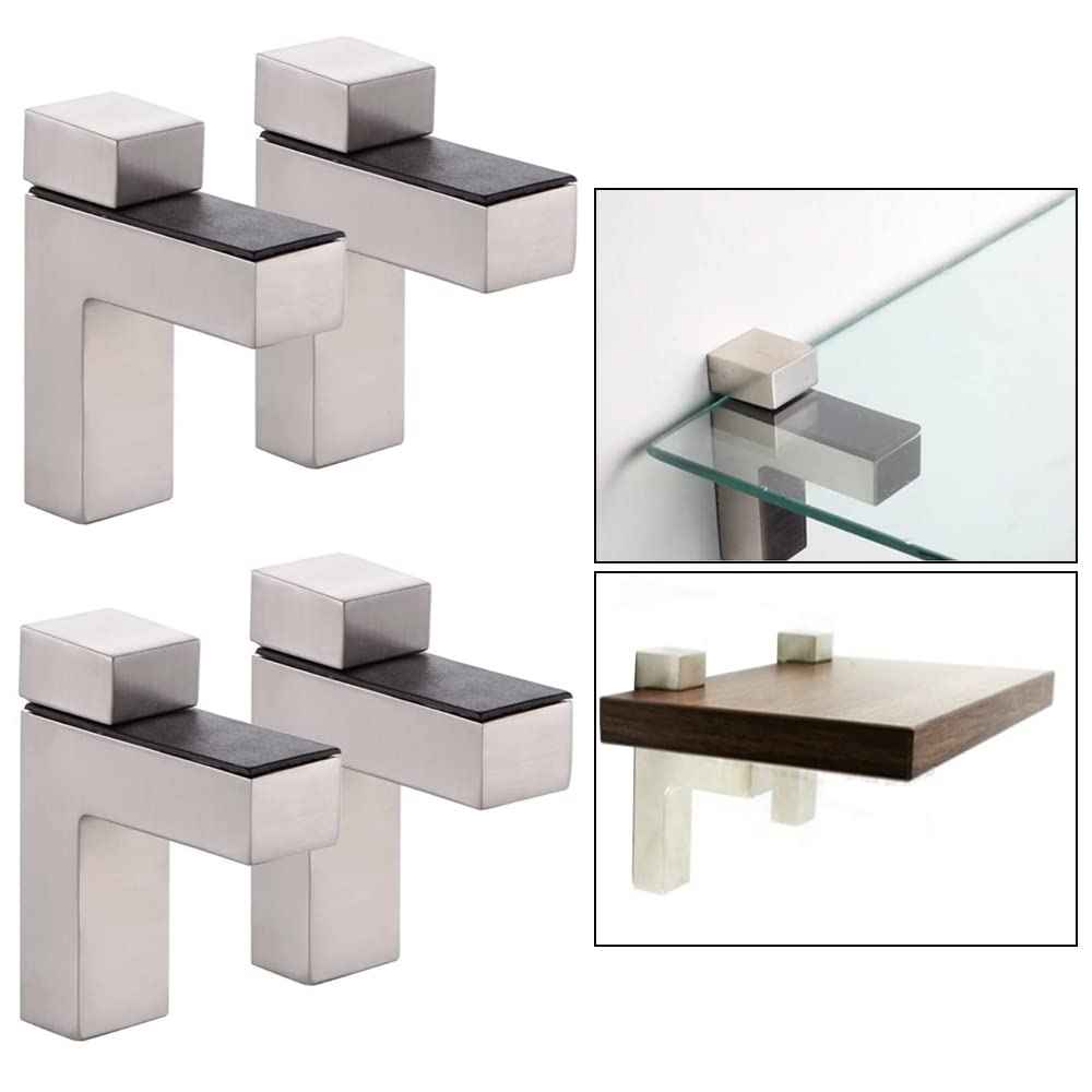 Solid Metal Adjustable Wood/Glass Shelf Bracket Wall Mount, Brushed Nickel, 4 Pcs