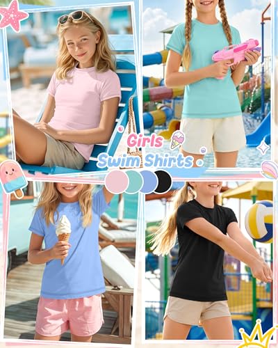 Girls UPF 50+ Rash Guard Swim Shirts - 4 Pack (11-12 Years)