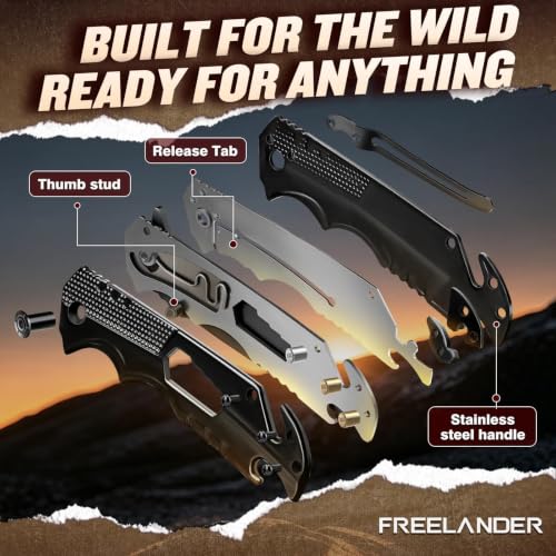 Freelander Black Tactical Pocket Knife 5-in-1 EDC Folding Tool for Men