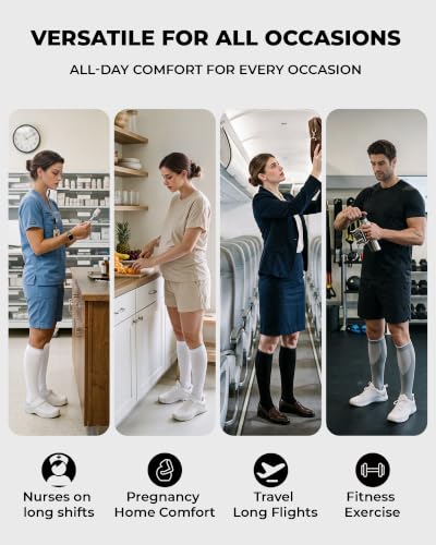 CS CELERSPORT Compression Socks Women & Men 20-30mmHg Large-X-Large Black White Grey