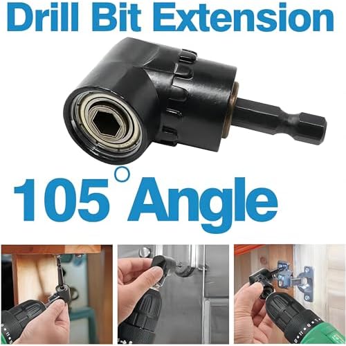 HOOOWOOO 105 Degree Right Steel Angle Driver Angle Extension Power Screwdriver drill with 1/4 Drive Hex Bit Quick Magnetic Drill Bit Angled bit Power Drill Tool,Multifunction Right Angle Drill