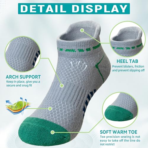 Eyean Boys Athletic Ankle Socks 6 Pairs Kids Cotton Low Cut Sport Socks - Age 9-12, Blue/Grey/Beige