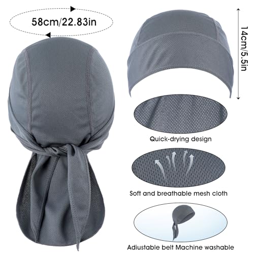 Cooling Doo Rags for Men - 2Pcs Soft Head Wraps - Black & Grey