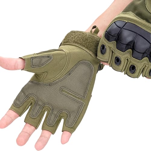 Large Green Breathable Non-Slip Impact-Resistant Tactical Fingerless Gloves for Cycling & Climbing