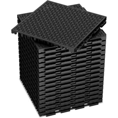 16 PCS Modular Interlocking Cushion Interlocking Floor Tiles with Hole Drainage Tiles Mat 10" x 10" Non Slip Pool Deck Mat Outdoor for Drain Deck Pool Patio Shower Kitchen Balcony(Black)