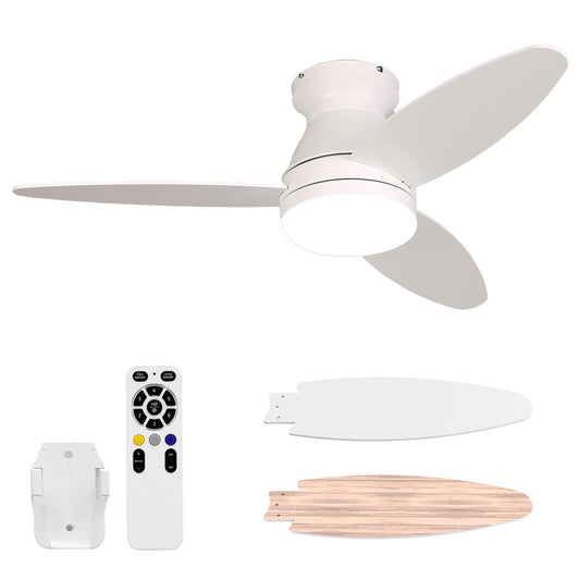 Le Breeze Luxus Flush Mount Ceiling Fans with Lights 42 Inch, 3 Blade LED Low Profile Ceiling Fans with Remote for Bedroom Living Room Patio, Dimmable, 3CCT, Quiet Reversible DC Motor, White