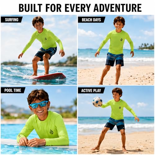 Volcom Boys Lime Long Sleeve Rash Guard Swim Shirt UPF 50+ Quick Dry - Size 14