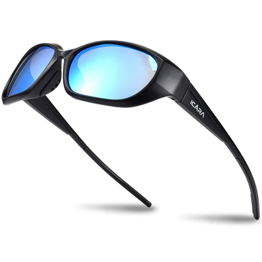 ICARA Polarized Sport Sunglasses for Men Women, UV400 Protection TR90 Frame, Ideal for Driving Cycling Fishing Running (Black Frame/Blue Lens)