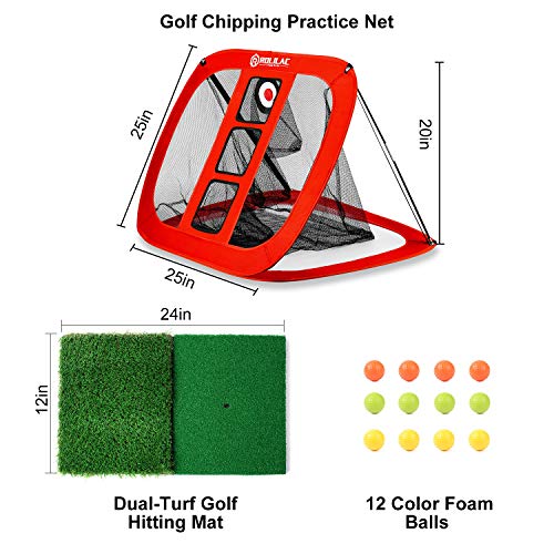 RELILAC Golf Practice Net Set with 1 Net, 2 Mat, 12 Foam Balls – Indoor/Outdoor Chipping Target for Golfers, Gifts for Men, Women, Kids, Dad, Husband