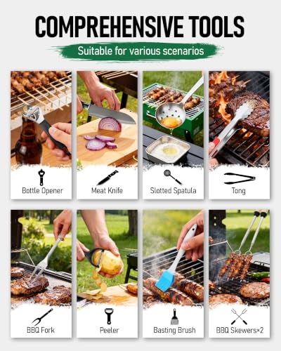 FANGSUN 16Pcs Green Camping Cooking Utensil Set Portable Kitchen Tools