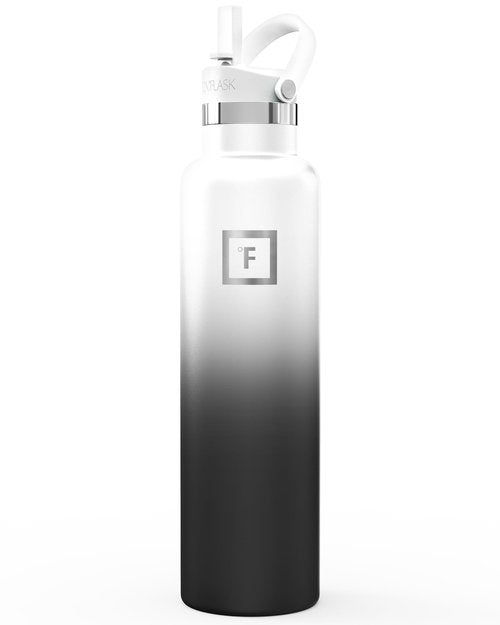 IRON °FLASK Camping & Hiking Hydration Flask with Straw, Narrow Mouth Insulated Stainless Steel Sports Water Bottle - Day & Night 24 oz - Straw (1 Lid)