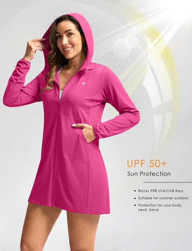 Skiennix Women's UPF 50+ Swim Cover-Up - Lightweight Sun Protection Hoodie Jacket for Beach Wear