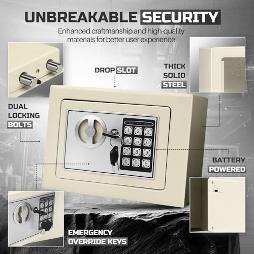 Flexzion Small Safe with Drop Slot - Electronic Drop Box for Money with Digital Combination Lock - Cash Safe for Cabinets, Home & Office Security (12"x8"x8"), White