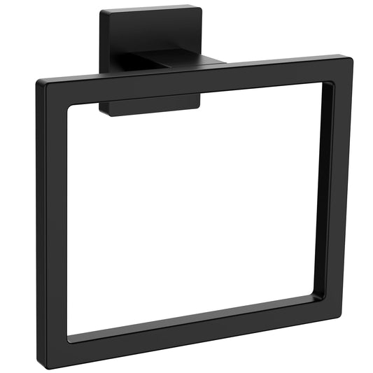 Matte Black Square Towel Ring, SUS304 Stainless Steel Hand Towel Holder for Bathroom Kitchen, Modern Style Towel Hanger, Thicken Ring Towel Holder, Towel Rack Square Wall Mounted
