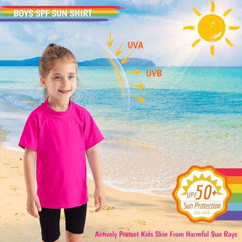 UPF 50 Rash Guard Swim Shirt for Boys - Neon Pink, 3T