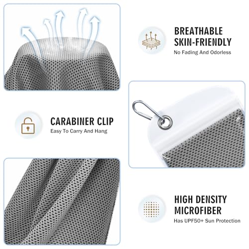 Cooling Towels for Neck & Face - 4 Pack Gray Microfiber Towel Set