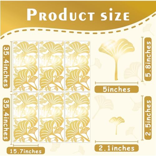 Golden Wall Decals Peel and Stick Golden Leaves Wall Stickers Modern Leaf Vinyl Wall Decals Living Room Abstract Flower Walls Sticker Nordic Plant Walls Art Murals for Bedroom Bathroom Kitchen Decor