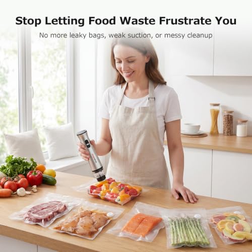 Bonsenkitchen Handheld Vacuum Sealer for Travel with 30 Reusable Bags - Silver