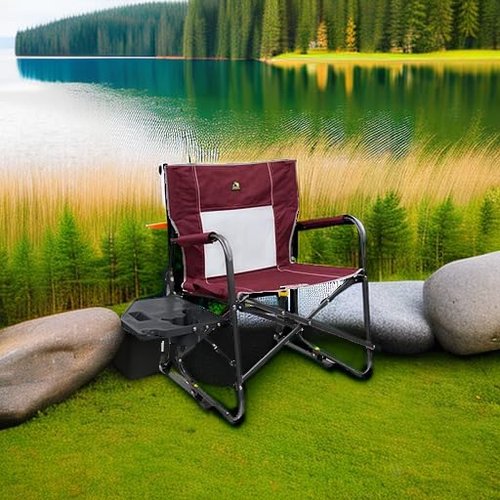 GCI Outdoor Freestyle Rocker XL Camping Chair - Portable Folding Design with Side Table & Drink Holder | Red