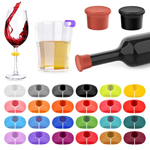 26Pcs Wine Glass Charms Set with Bottle Stopper - Multicolor