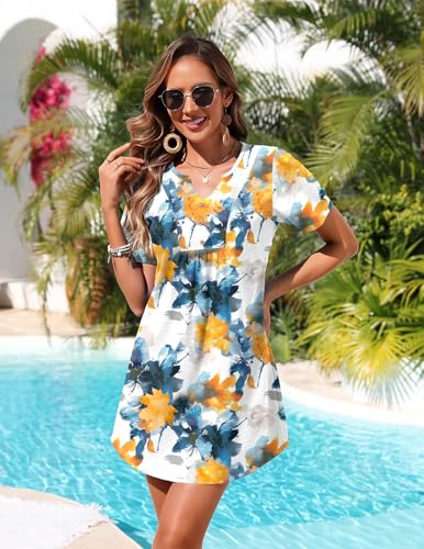 Women's V Neck Swimsuit Cover Up Dress - Ink Floral, Large