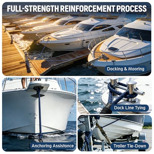 Boat Dock Lines 2 Pack 3/8" x 15' - Boat Ropes for Docking with Loop, Marine- Grade Double Braided Nylon Dock Line, 3/8 Nylon Rope for Mooring, Towing, and Anchoring, Boat Gifts for Men (Navy Blue)
