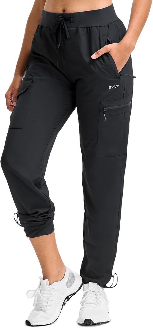 BVVU Women's Hiking Pants - Lightweight Quick-Dry Waterproof Cargo Joggers with Zipper Pockets