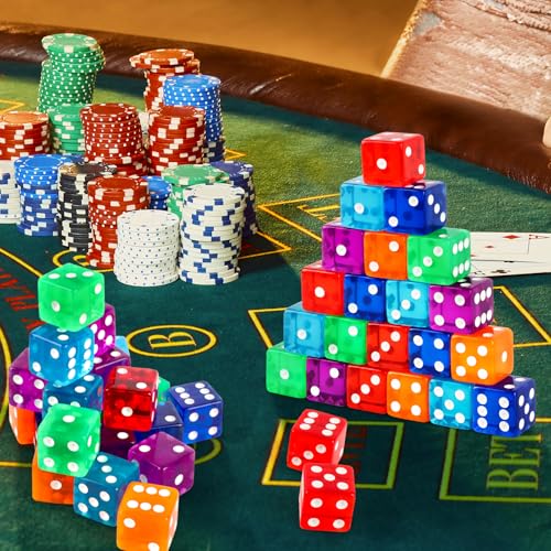 36 Piece Casino Dice Set - 19mm Acrylic Colored Dice (Red, Blue, Purple, Green, Orange)