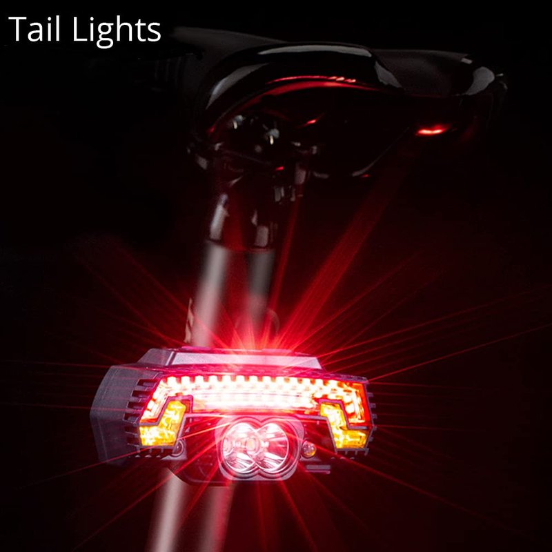 OTYTY USB Bicycle Front and Rear Lights, Rechargeable LED Safety Warning Brake Lights, 10 Modes, Waterproof Headlight and Tail Light for Kids, Road, Mountain Bikes