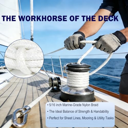 ARISKEY 5/16 Inch Polyester Rope 100ft UV Resistant Low Stretch Braided Cord