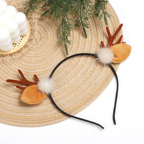 Reindeer Antler Headband for Women - Christmas Deer Hair Accessory - Brown