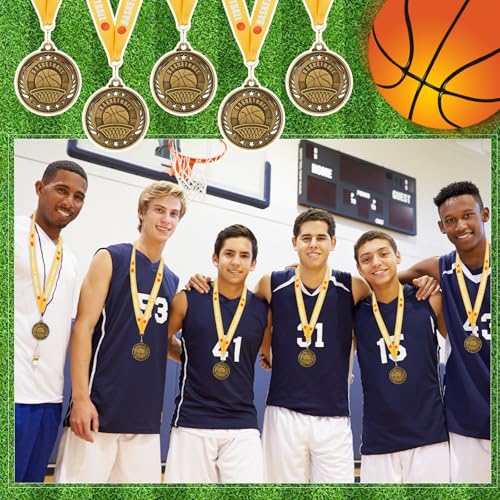 Gold Basketball Medals with Ribbons - 12 Pack, 2" Awards for Sports