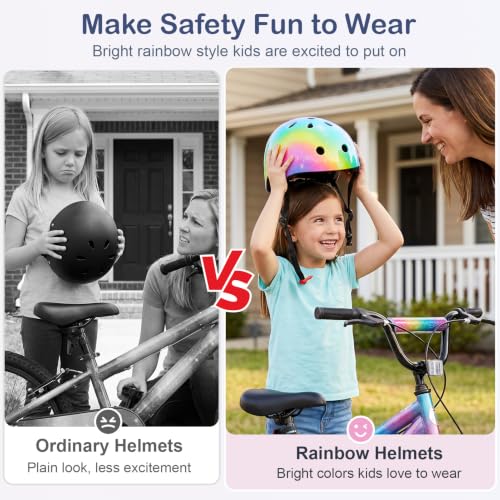 Kids Bike Helmet - Adjustable Multi-Sport for Ages 3-8 - Rainbow