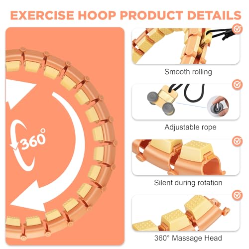 Weighted Fitness Hoop - Detachable 47 Inch Silent Hula - Orange
