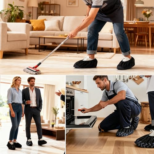Disposable Shoe Covers Non Slip Waterproof 200 Pack, L & XL Size Durable Non Woven Boot Covers for Indoor Cleaning, Home, Real Estate, Contractors, Dust Proof, Breathable Recyclable Shoe Booties