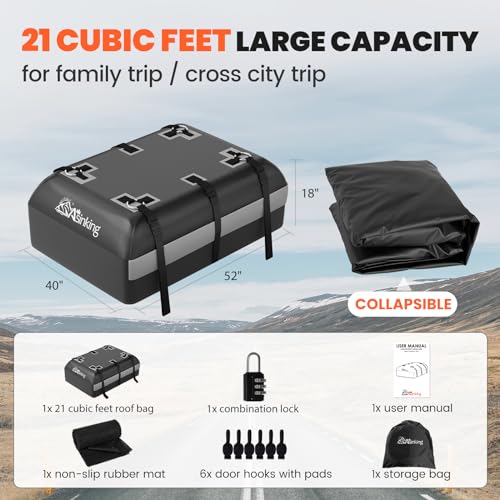 Waterproof Car Rooftop Cargo Carrier Bag - 21 Cubic Feet