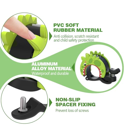 Dinosaur Bike Bell for Kids - 110dB Loud, Green - 1 Pack