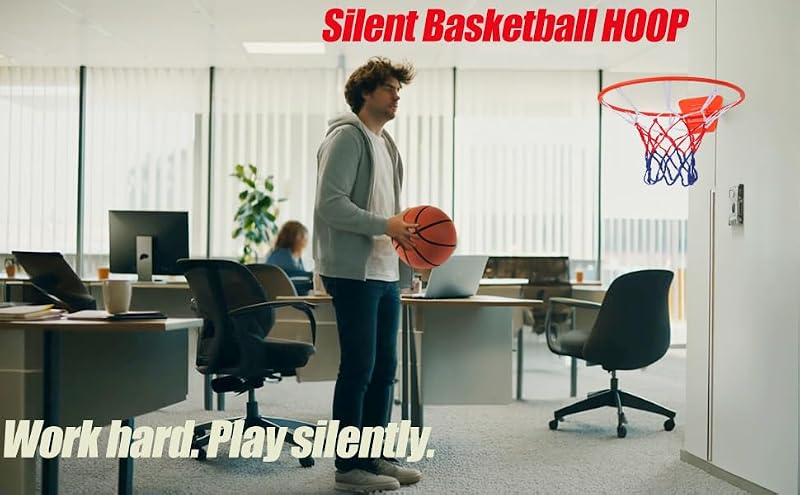 Silent Indoor Basketball Hoop - 14-Inch Wall Mount, Foldable Design