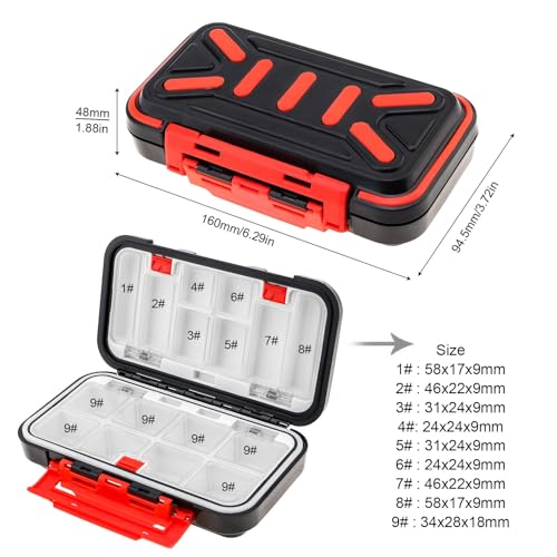 Fishing Tackle Storage Box - Double Sided Waterproof, 16 Compartments - Black