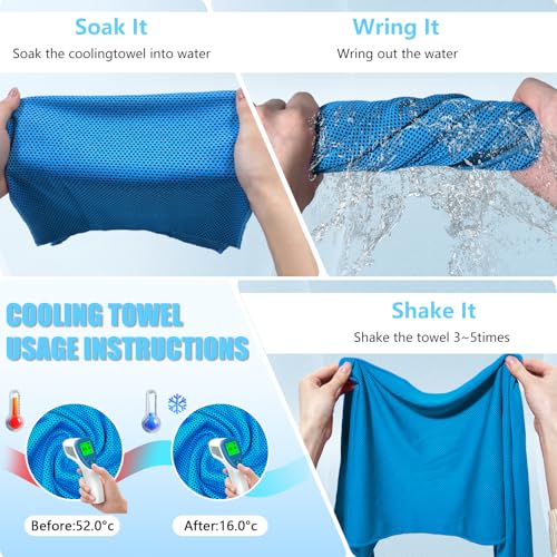 Cooling Towels 4-Pack - Soft & Breathable Microfiber - Light Blue/Royal Blue/Black/Grey