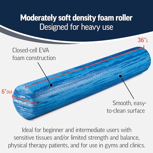 Soft Density Foam Roller 36" x 6" for Yoga & Pilates, Blue